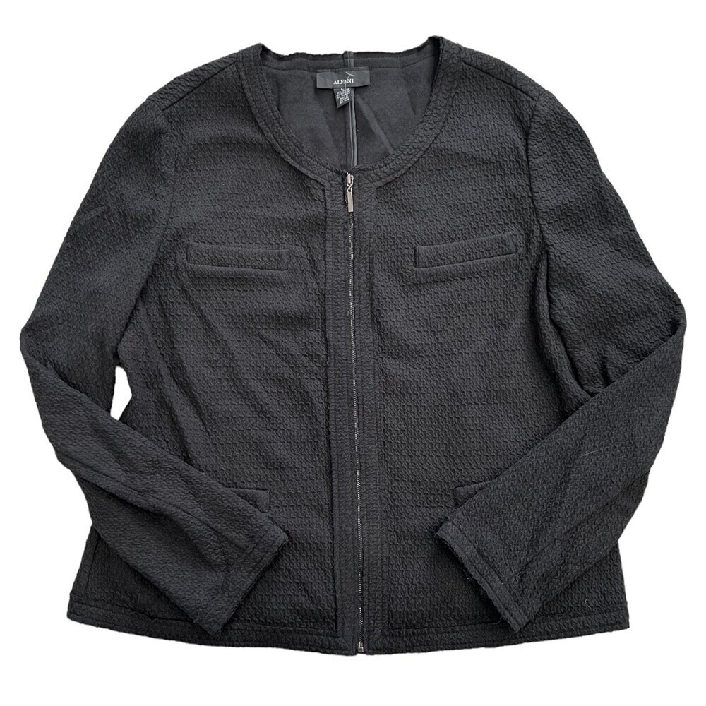 Alfani Black Textured Cotton Blend Full Zip Blazer Jacket L